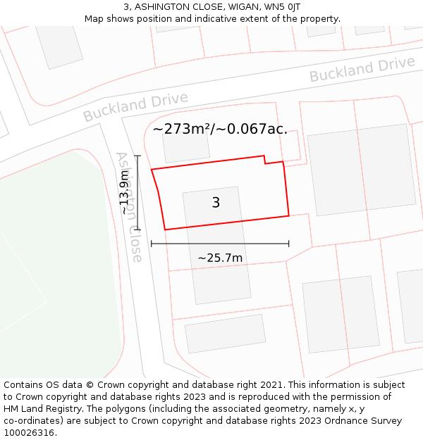 3, ASHINGTON CLOSE, WIGAN, WN5 0JT: Plot and title map