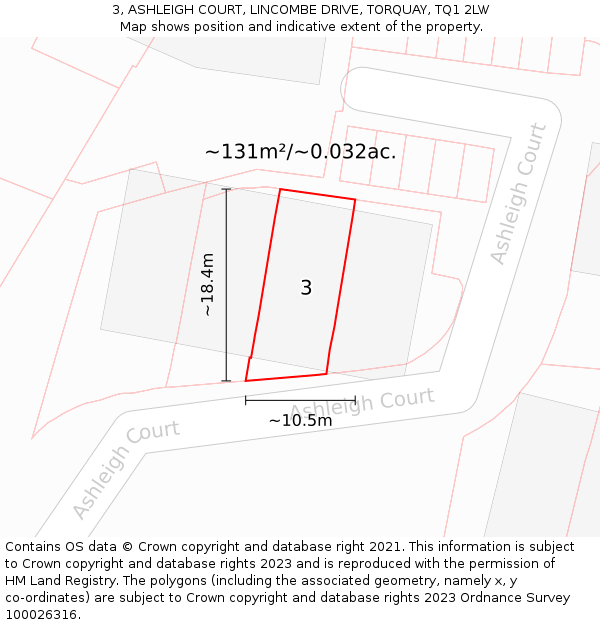 3, ASHLEIGH COURT, LINCOMBE DRIVE, TORQUAY, TQ1 2LW: Plot and title map