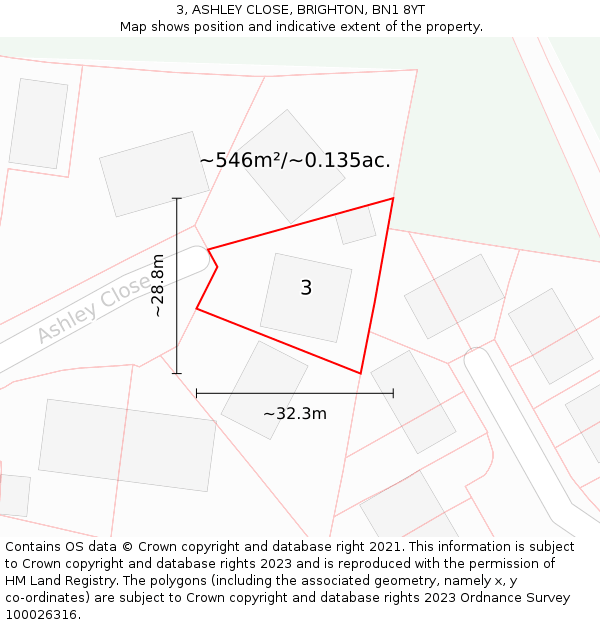 3, ASHLEY CLOSE, BRIGHTON, BN1 8YT: Plot and title map