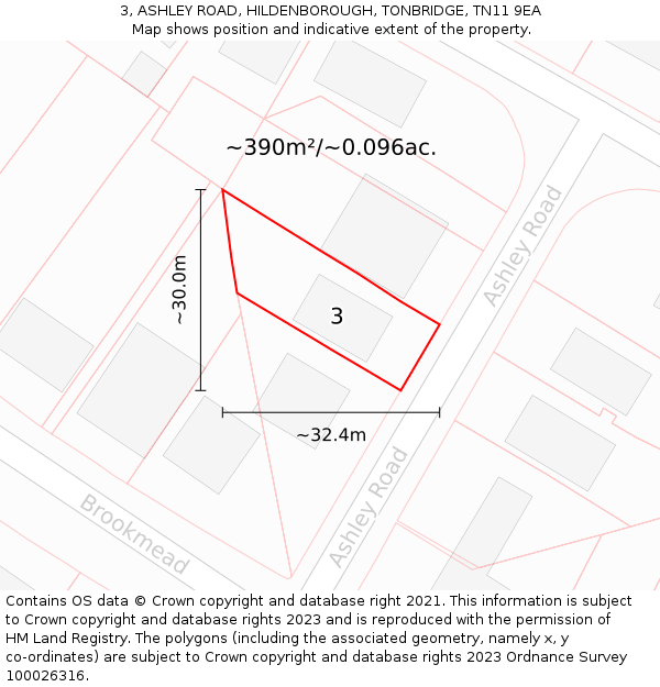 3, ASHLEY ROAD, HILDENBOROUGH, TONBRIDGE, TN11 9EA: Plot and title map