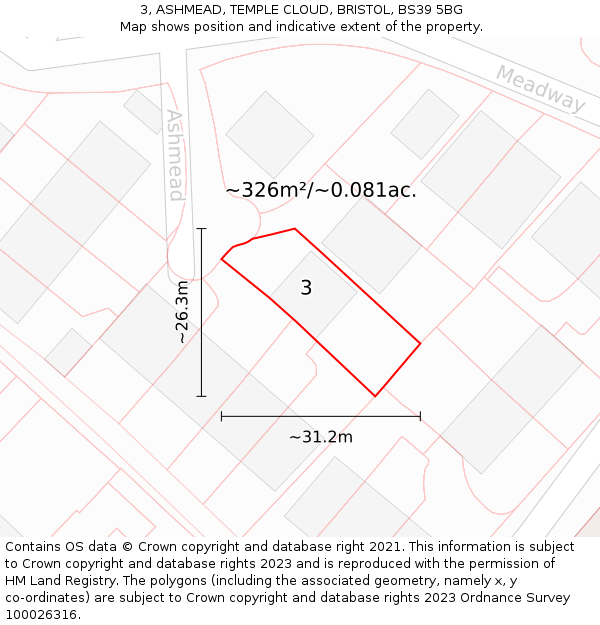 3, ASHMEAD, TEMPLE CLOUD, BRISTOL, BS39 5BG: Plot and title map