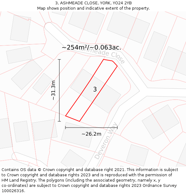 3, ASHMEADE CLOSE, YORK, YO24 2YB: Plot and title map