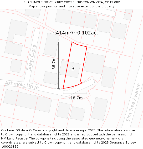 3, ASHMOLE DRIVE, KIRBY CROSS, FRINTON-ON-SEA, CO13 0RX: Plot and title map