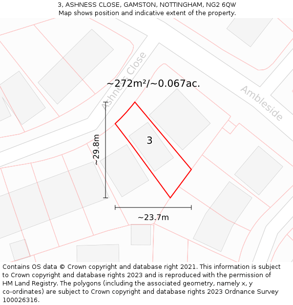 3, ASHNESS CLOSE, GAMSTON, NOTTINGHAM, NG2 6QW: Plot and title map