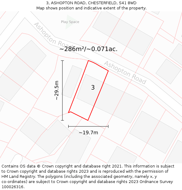 3, ASHOPTON ROAD, CHESTERFIELD, S41 8WD: Plot and title map