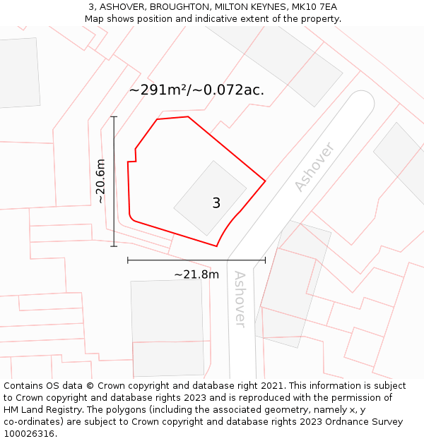 3, ASHOVER, BROUGHTON, MILTON KEYNES, MK10 7EA: Plot and title map