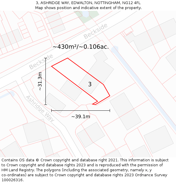 3, ASHRIDGE WAY, EDWALTON, NOTTINGHAM, NG12 4FL: Plot and title map