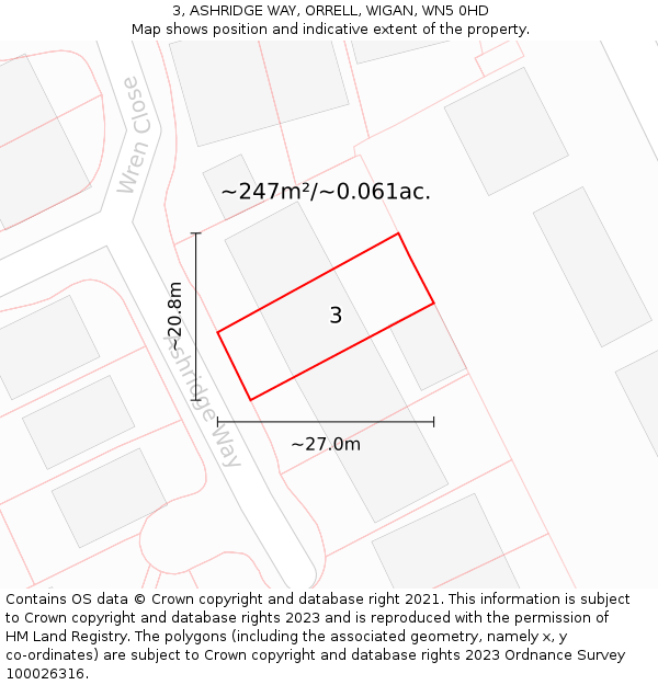 3, ASHRIDGE WAY, ORRELL, WIGAN, WN5 0HD: Plot and title map