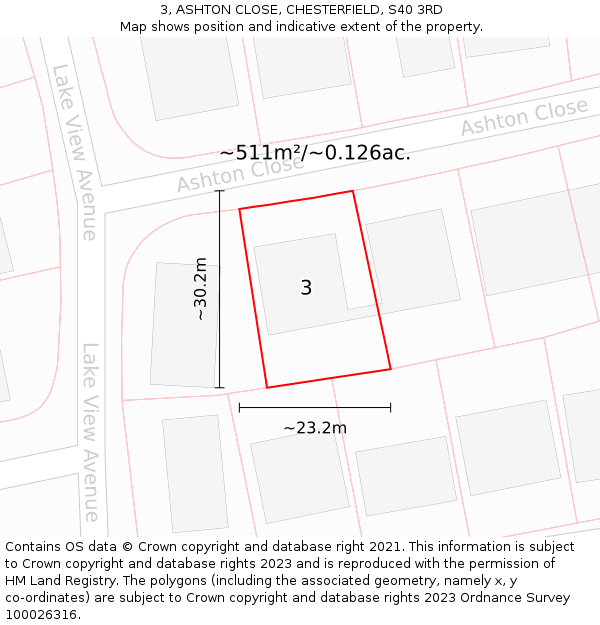 3, ASHTON CLOSE, CHESTERFIELD, S40 3RD: Plot and title map