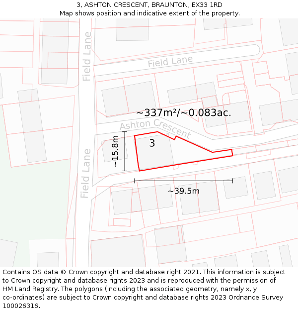 3, ASHTON CRESCENT, BRAUNTON, EX33 1RD: Plot and title map