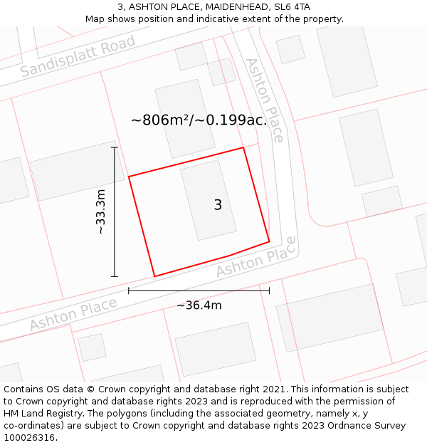 3, ASHTON PLACE, MAIDENHEAD, SL6 4TA: Plot and title map