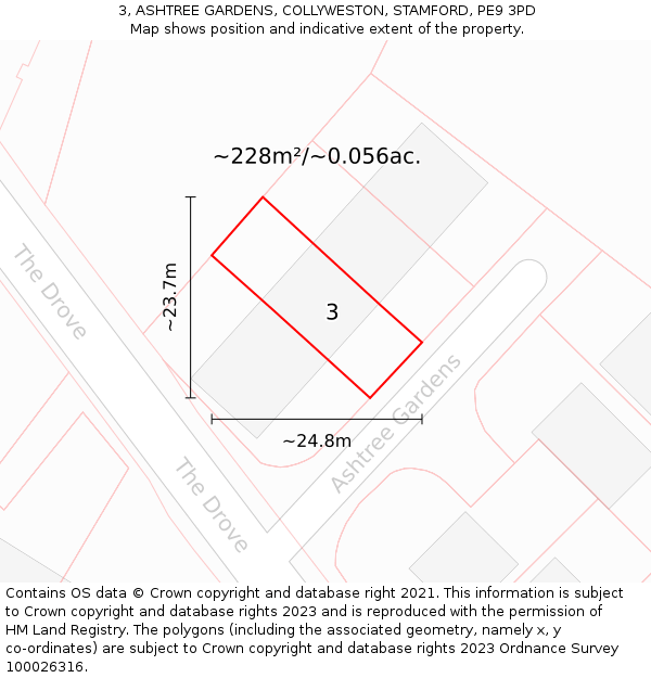 3, ASHTREE GARDENS, COLLYWESTON, STAMFORD, PE9 3PD: Plot and title map