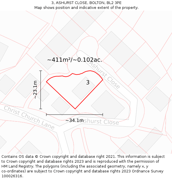 3, ASHURST CLOSE, BOLTON, BL2 3PE: Plot and title map