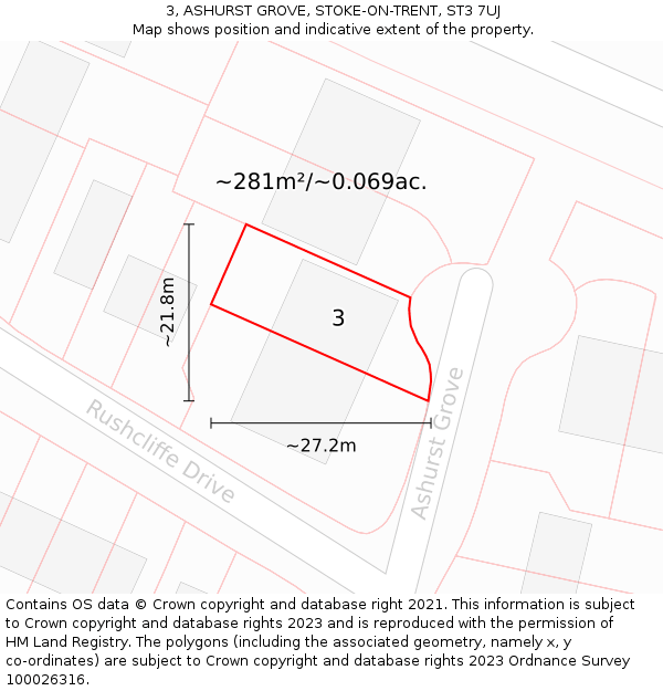 3, ASHURST GROVE, STOKE-ON-TRENT, ST3 7UJ: Plot and title map