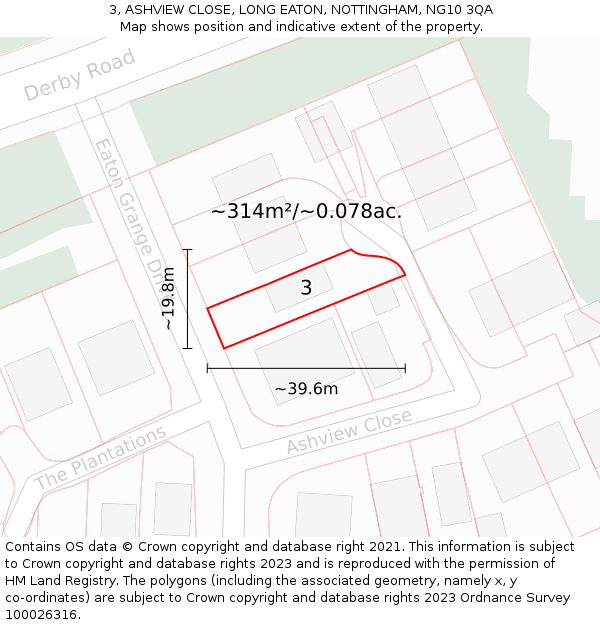 3, ASHVIEW CLOSE, LONG EATON, NOTTINGHAM, NG10 3QA: Plot and title map