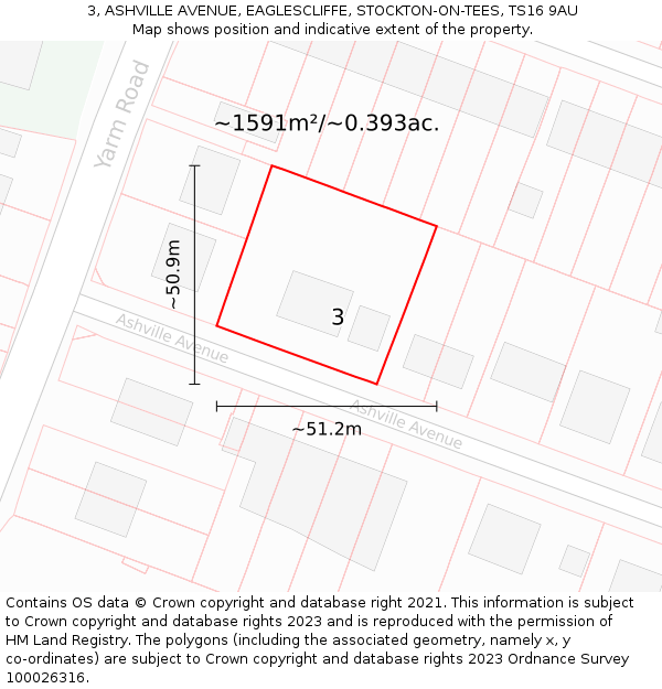 3, ASHVILLE AVENUE, EAGLESCLIFFE, STOCKTON-ON-TEES, TS16 9AU: Plot and title map