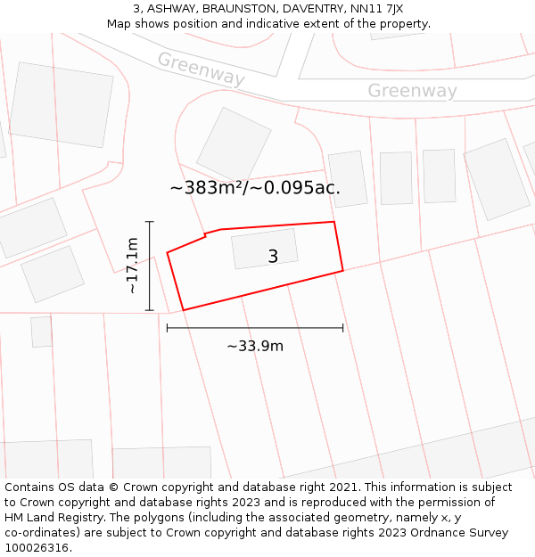 3, ASHWAY, BRAUNSTON, DAVENTRY, NN11 7JX: Plot and title map