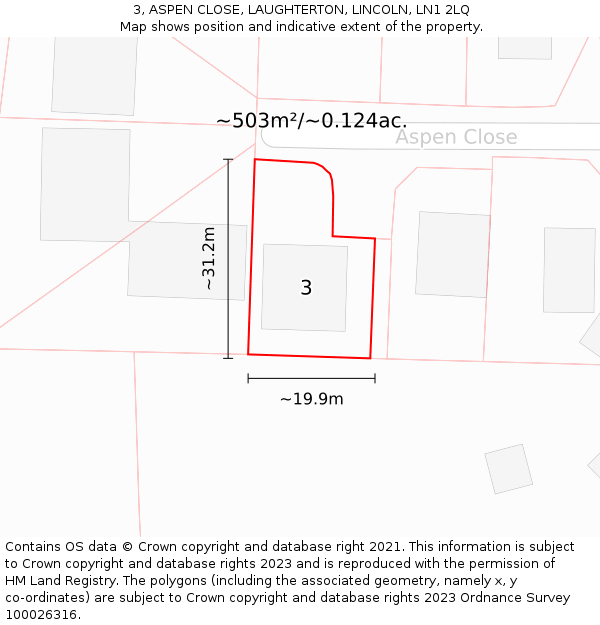 3, ASPEN CLOSE, LAUGHTERTON, LINCOLN, LN1 2LQ: Plot and title map