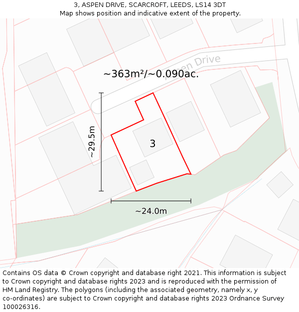 3, ASPEN DRIVE, SCARCROFT, LEEDS, LS14 3DT: Plot and title map