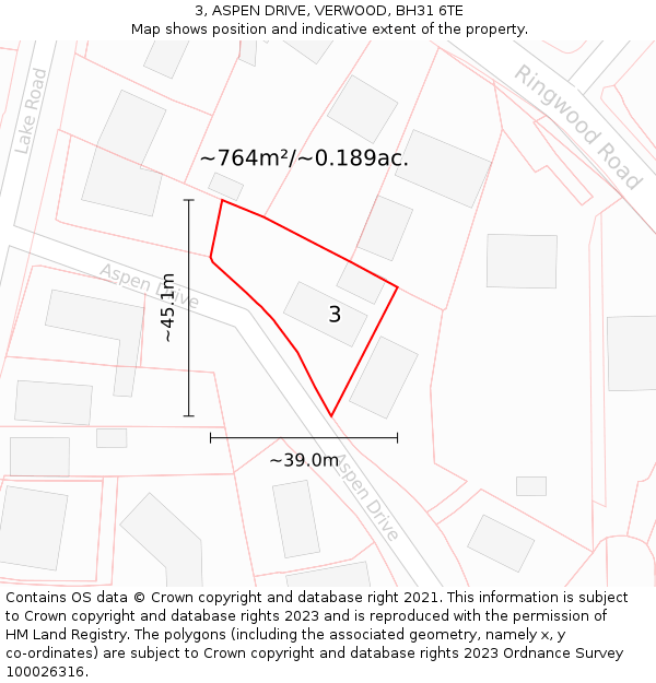 3, ASPEN DRIVE, VERWOOD, BH31 6TE: Plot and title map