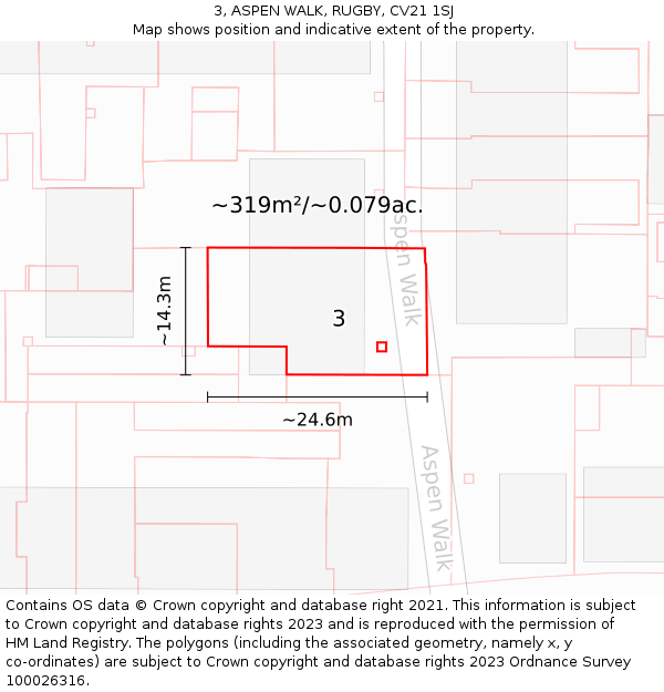 3, ASPEN WALK, RUGBY, CV21 1SJ: Plot and title map