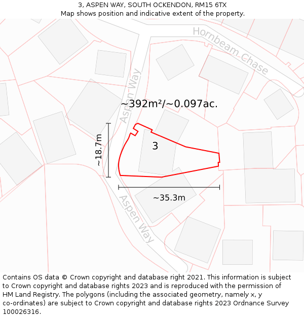 3, ASPEN WAY, SOUTH OCKENDON, RM15 6TX: Plot and title map