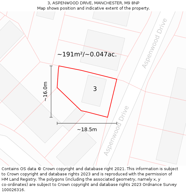 3, ASPENWOOD DRIVE, MANCHESTER, M9 8NP: Plot and title map