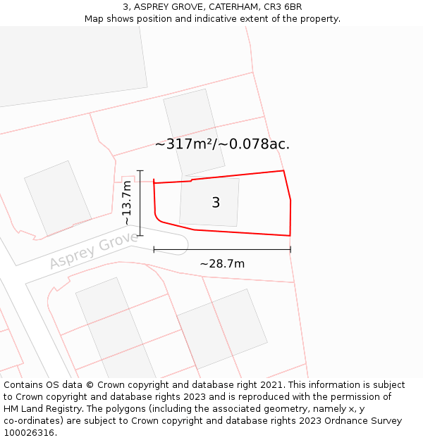 3, ASPREY GROVE, CATERHAM, CR3 6BR: Plot and title map