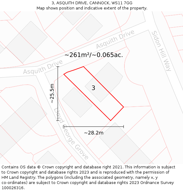 3, ASQUITH DRIVE, CANNOCK, WS11 7GG: Plot and title map