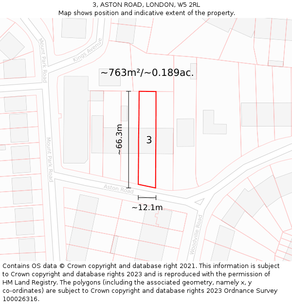 3, ASTON ROAD, LONDON, W5 2RL: Plot and title map