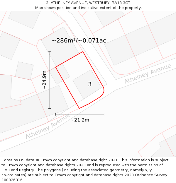 3, ATHELNEY AVENUE, WESTBURY, BA13 3GT: Plot and title map