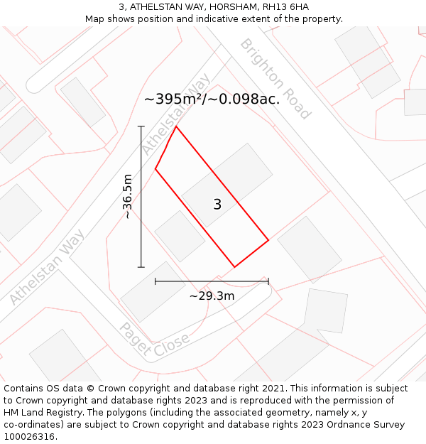 3, ATHELSTAN WAY, HORSHAM, RH13 6HA: Plot and title map