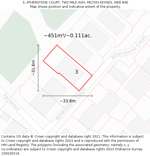 3, ATHERSTONE COURT, TWO MILE ASH, MILTON KEYNES, MK8 8AE: Plot and title map