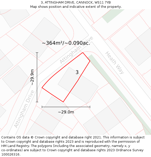 3, ATTINGHAM DRIVE, CANNOCK, WS11 7YB: Plot and title map