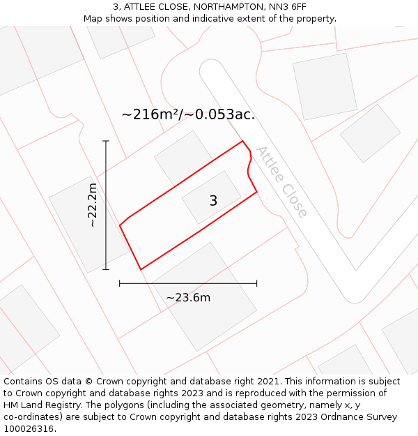 3, ATTLEE CLOSE, NORTHAMPTON, NN3 6FF: Plot and title map