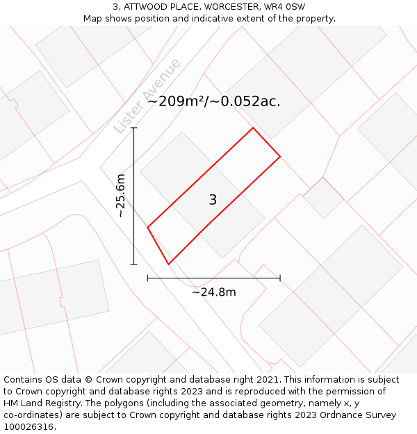 3, ATTWOOD PLACE, WORCESTER, WR4 0SW: Plot and title map