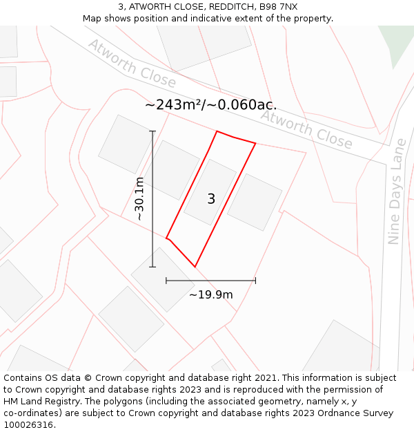 3, ATWORTH CLOSE, REDDITCH, B98 7NX: Plot and title map