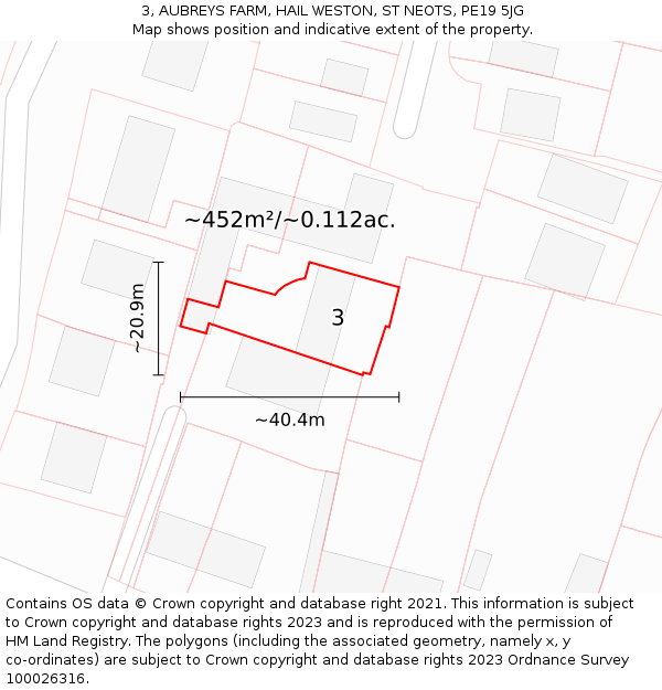 3, AUBREYS FARM, HAIL WESTON, ST NEOTS, PE19 5JG: Plot and title map