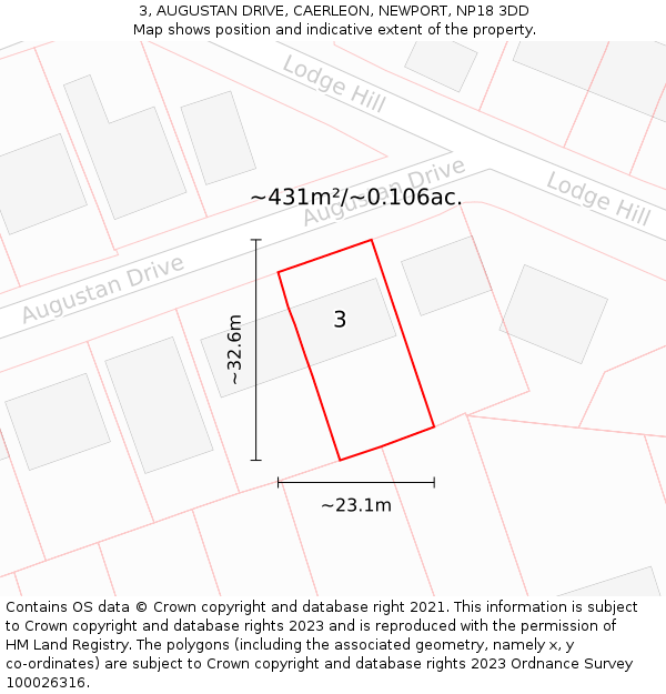 3, AUGUSTAN DRIVE, CAERLEON, NEWPORT, NP18 3DD: Plot and title map