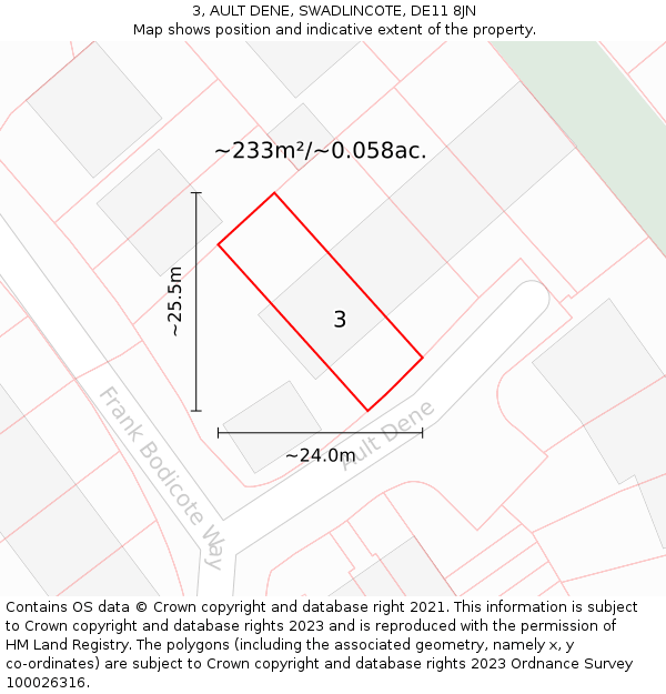 3, AULT DENE, SWADLINCOTE, DE11 8JN: Plot and title map