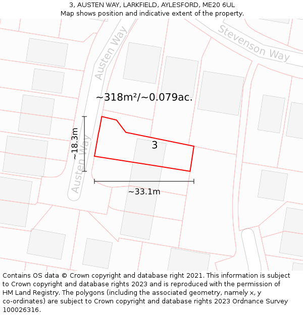 3, AUSTEN WAY, LARKFIELD, AYLESFORD, ME20 6UL: Plot and title map