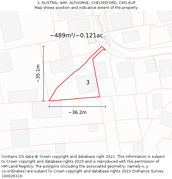 3, AUSTRAL WAY, ALTHORNE, CHELMSFORD, CM3 6UP: Plot and title map