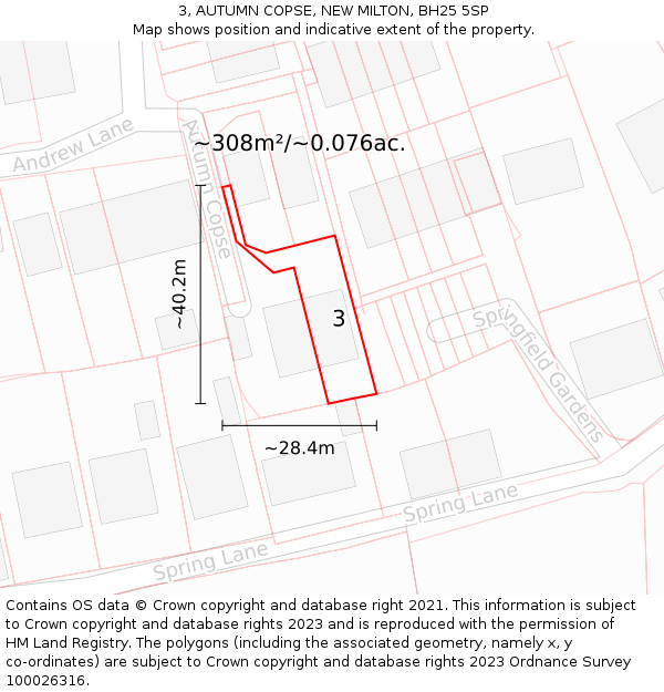 3, AUTUMN COPSE, NEW MILTON, BH25 5SP: Plot and title map