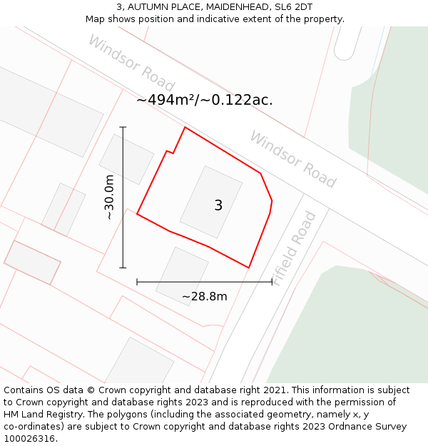 3, AUTUMN PLACE, MAIDENHEAD, SL6 2DT: Plot and title map