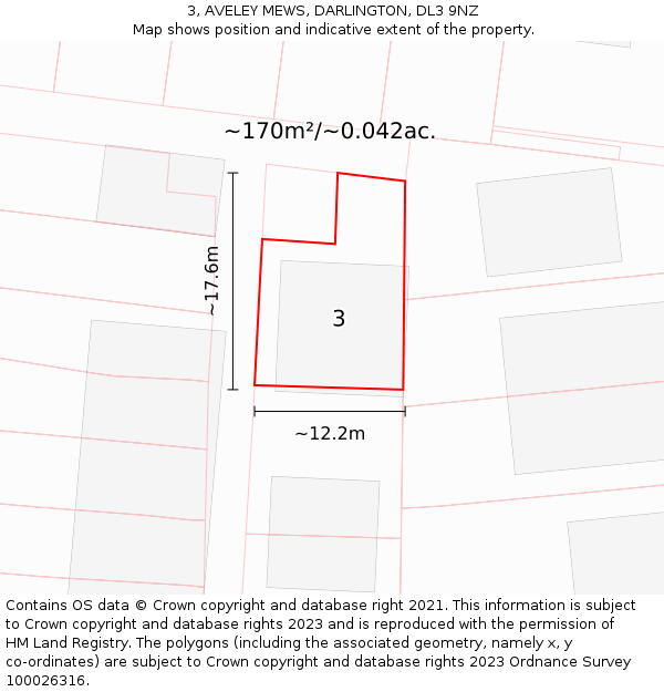 3, AVELEY MEWS, DARLINGTON, DL3 9NZ: Plot and title map