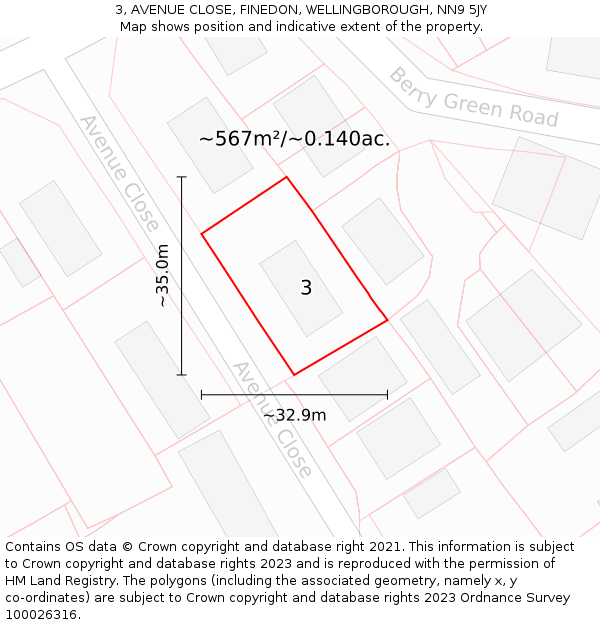 3, AVENUE CLOSE, FINEDON, WELLINGBOROUGH, NN9 5JY: Plot and title map