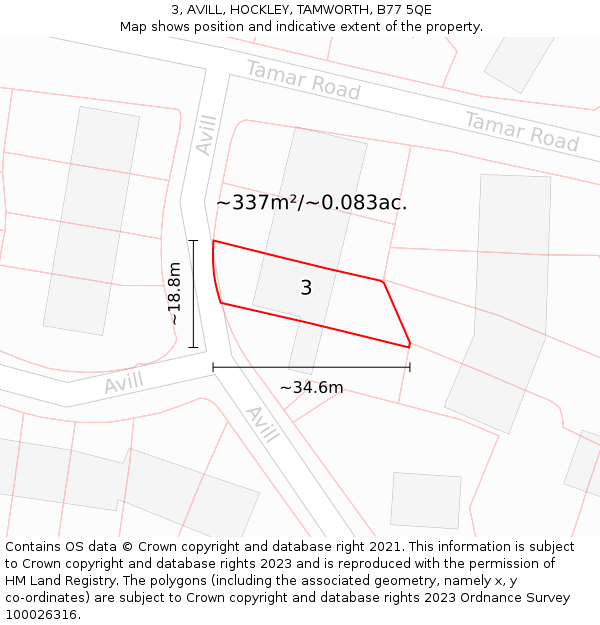 3, AVILL, HOCKLEY, TAMWORTH, B77 5QE: Plot and title map