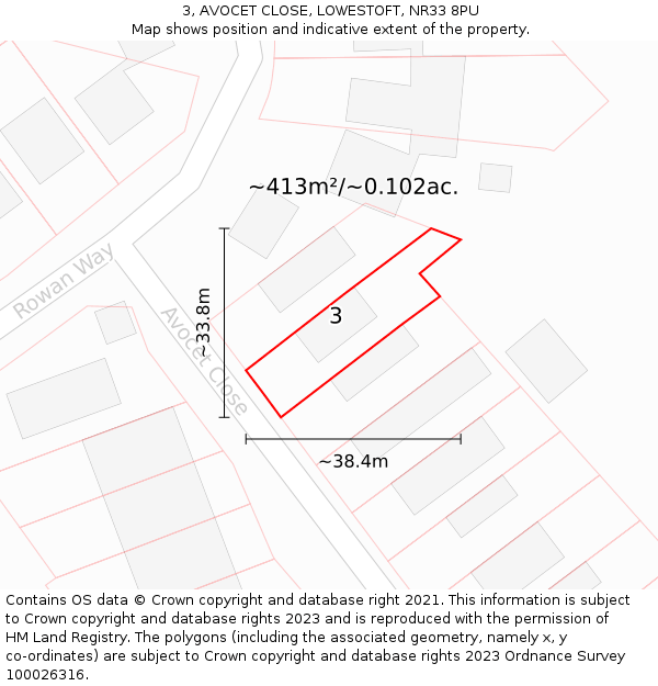 3, AVOCET CLOSE, LOWESTOFT, NR33 8PU: Plot and title map