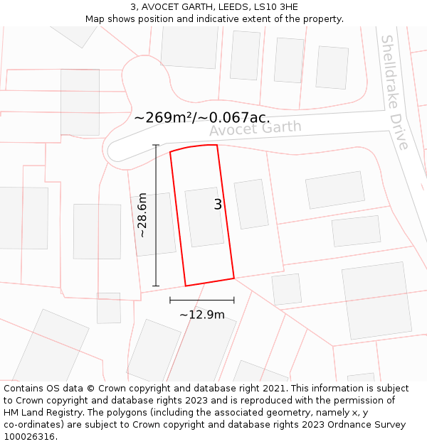 3, AVOCET GARTH, LEEDS, LS10 3HE: Plot and title map