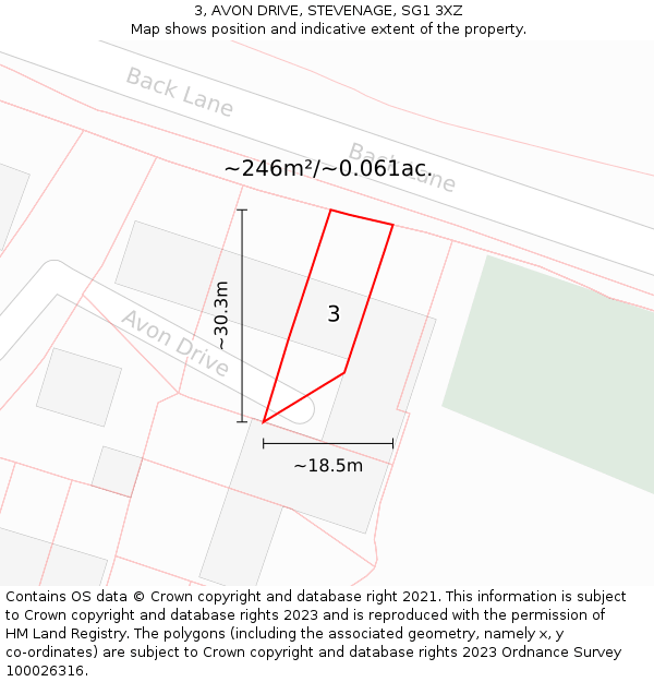 3, AVON DRIVE, STEVENAGE, SG1 3XZ: Plot and title map